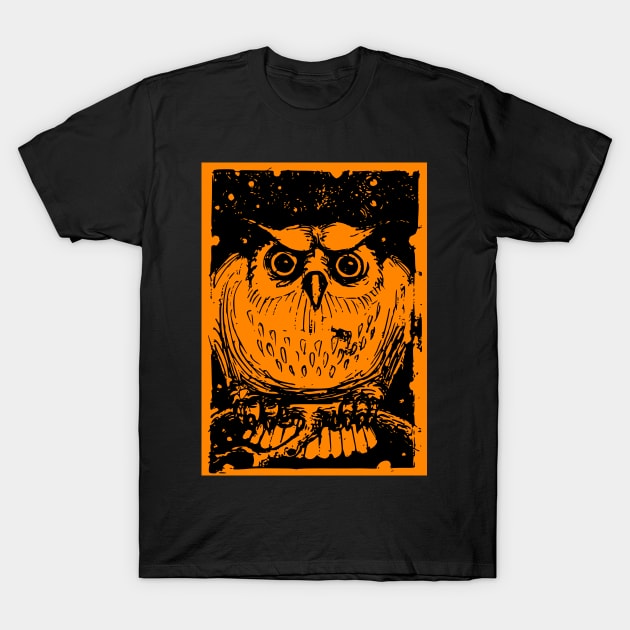 Spooky Orange Halloween Owl T-Shirt by katmargoli